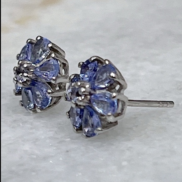 Tanzanite Floral Sterling Silver Stud Earrings
